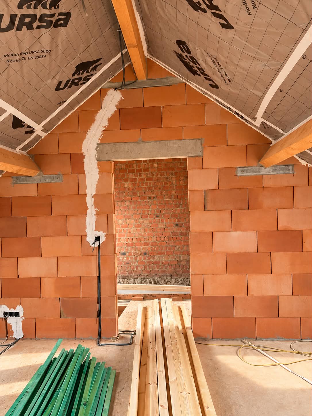 Vue du mur et des rampants avec membrane avant habillage
